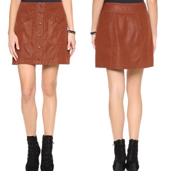 Free People Vampire Diaries Faux Leather Brown Skirt Come A Little Closer Boho 0 - Picture 13 of 13